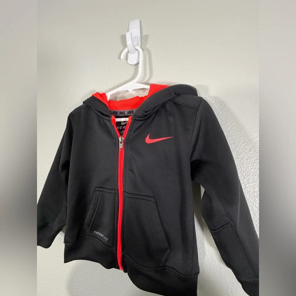 Nike Zip-Up Jacket Hoodie Black Pink Zipper Therma-Fit Fleece In Girl Toddler 2T